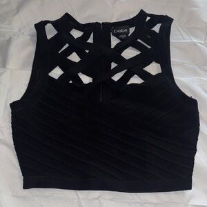 Bebe bandage Black Crisscross Crop Top sz s/p